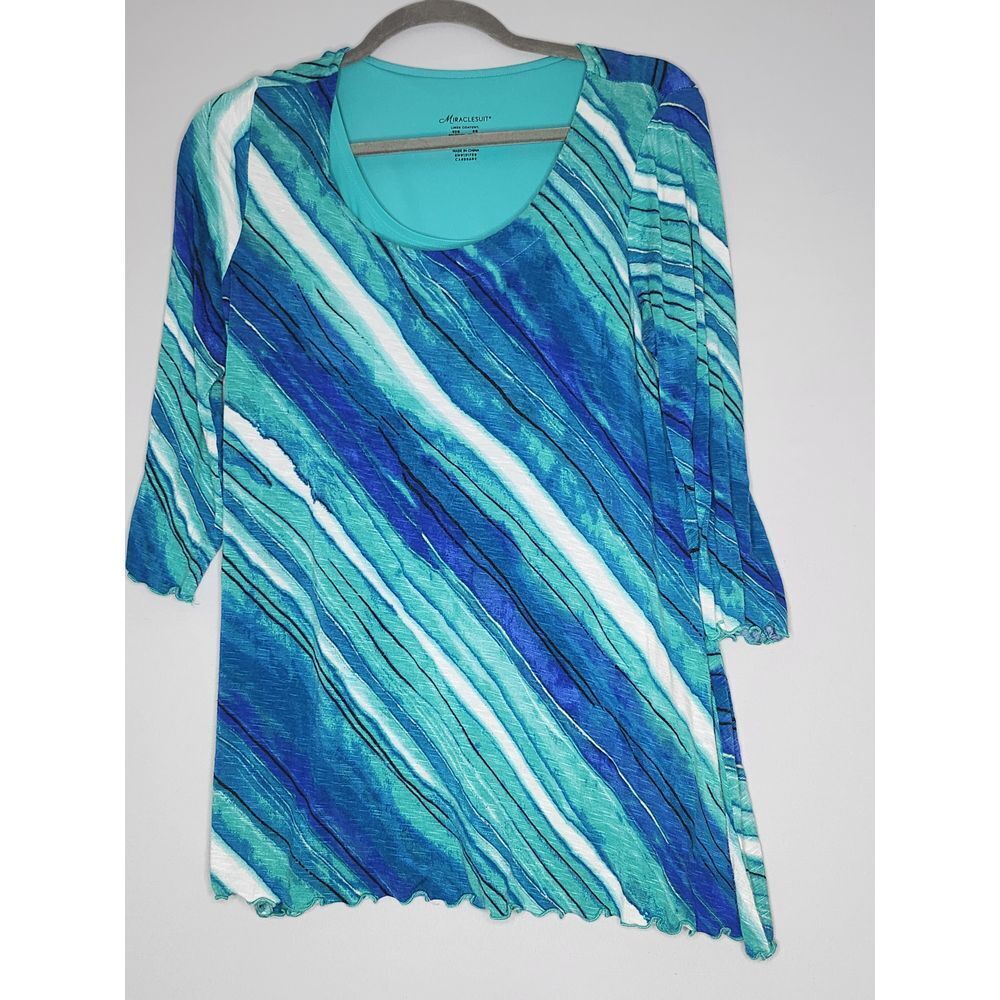 MIRACLESUIT Top Blouse‎ Womens Multi Color W/Attached Tank 3/4 Sleeve Size Small
